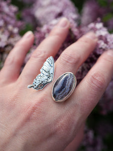 Chevron Amethyst Butterfly Open Ring Size 8 - 8.25