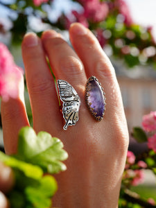 Amethyst Butterfly Open Ring Size 7.5 - 7.75