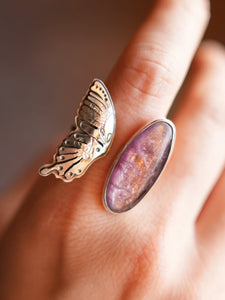 Lepidolite Butterfly Open Ring Size 9.75 - 10