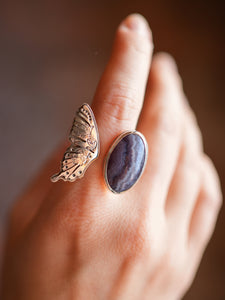 Chevron Amethyst Butterfly Open Ring Size 8 - 8.25