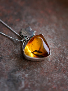 Maple Heart Necklace With Baltic Amber