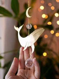 For Jessie: Whale & Moon Suncatcher. Hanging Prism