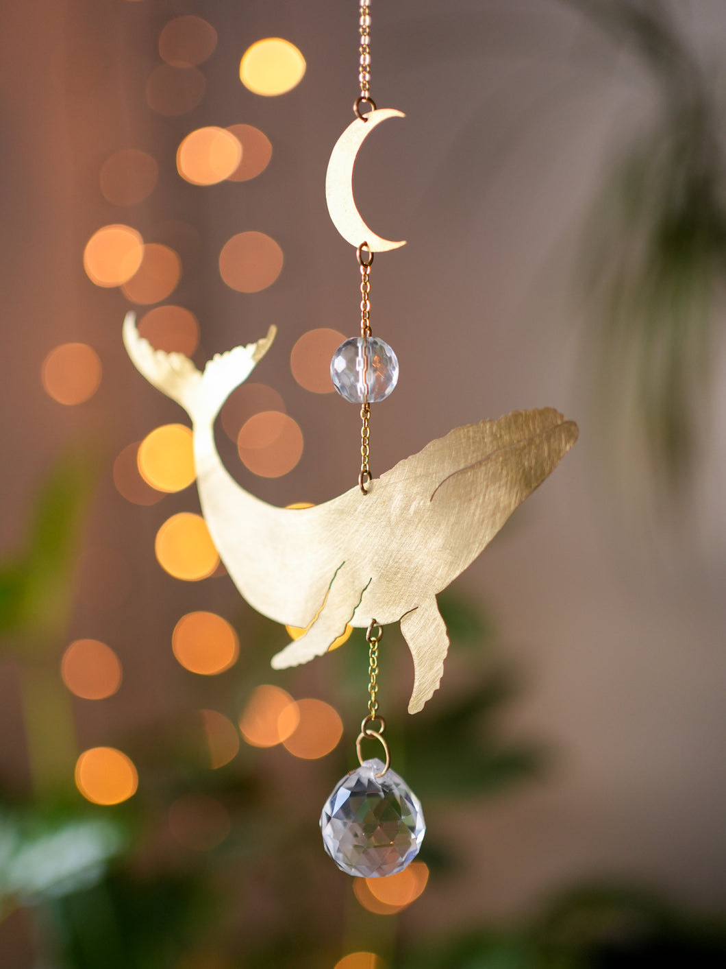 For Jessie: Whale & Moon Suncatcher. Hanging Prism