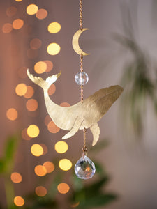 For Jessie: Whale & Moon Suncatcher. Hanging Prism